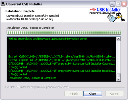 Universal USB Installer - Progress Window