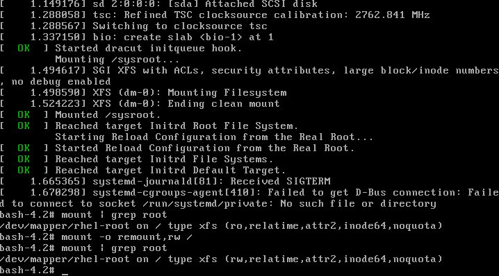 Remount root filesystem as read&write on redhat 7 Linux server